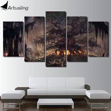 Us 5 99 40 Off Artsailing Hd Printed Wall Art Canvas Painting Lights In Gloomy Forest Picture Modular Posters And Prints Ny 7674c In Painting