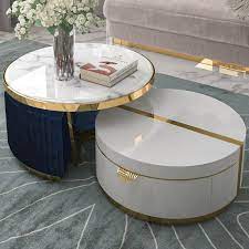 Homfa nesting coffee end tables modern furniture decor round side table for living room balcony home and office (white, set of 2). Black White Nesting Coffee Table With Ottomans Faux Marble Coffee Table With Stool Round Wood Coffee Table With Drawer Coffee Tables Living Room Furniture Furniture