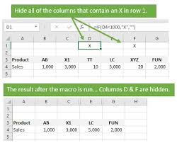 Vba Macro To Hide All Columns That Contain A Value In A Cell