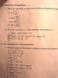 Solved Properties Of Logarithms Write