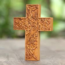 Engraved Suar Wood Wall Cross From Bali