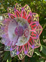 Recycled Glass Garden Flower Art Sun