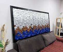 Large Wood Wall Art Blue Decor 3d