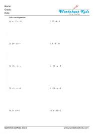 One Step Equations Worksheets Addition