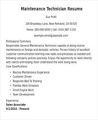 Sample Maintenance Technician Resume 9 Examples In Word Pdf