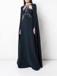 Marchesa Notte Bead Embroidered Crepe Cape Gown Farfetch Com