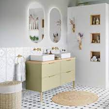 Tousmesmeubles - Ensemble meubles salle de bain 120 cm Vert olive + vasques  + miroirs - THOLEY - Meubles de salle de bain - Rue du Commerce