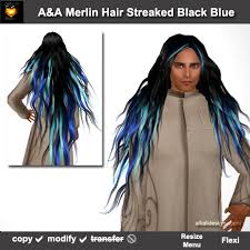 Well my hair isnt actually dyed. Second Life Marketplace A A Merlin Hair Streaked Black Blue Special Color Very Long Hair Wavy Fantasy Hairstyle