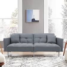 Dark Dray Linen Futon Sofa Convertible