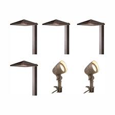 Hampton Bay Low Voltage Bronze Outdoor Integrated Led Landscape Light Kit With 2 Flood Lights And 4 Path Lights 6 Pack Iww6626l The Home Depot