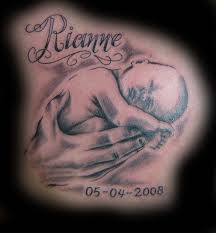 Memorial Baby Hands Tattoos On Back