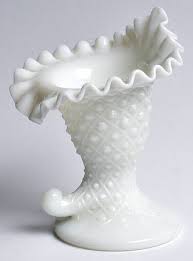 Diamond Lace Milk Glass Cornucopia Vase
