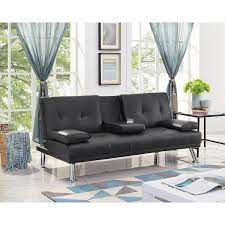 Homestock Black Futon Sofa Bed Faux