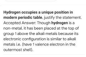 hydrogen occupies a unique position in