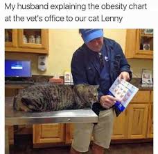 My Husband Explaining The Obesity Chart At The Vets Office
