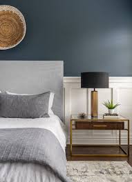 75 gray bedroom with blue walls ideas