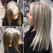 e up gray hair with highlights a