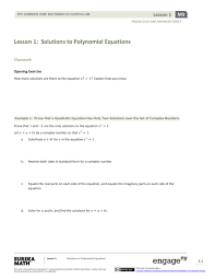 Lesson 1 Solutions To Polynomial Equations