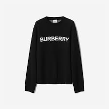 Logo Wool Cotton Jacquard Oversized Sweater in Black - Women | Burberry® Official