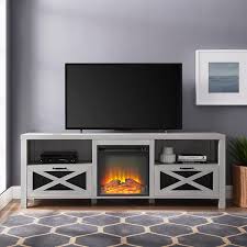 Walker Edison Furniture Company Abilene 70 In Stone Grey Tv Stand With Electric Fireplace Max Tv Size 80 In