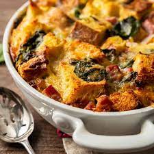 sourdough strata with ham spinach and
