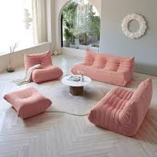 Magic Home 2 Piece Bean Bag Teddy Velvet Top Thick Seat Anti Skip Living Room Lazy Sofa In Pink 2 Seater Ottoman