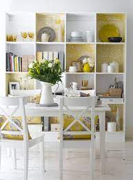 white dining table with yellow color