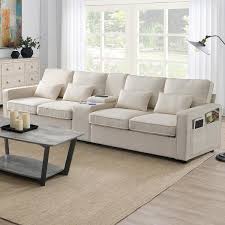 Square Arm Linen Rectangle Sofa