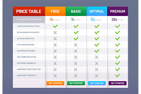 Pricing Table Chart Price Plans Checklist Prices Plan