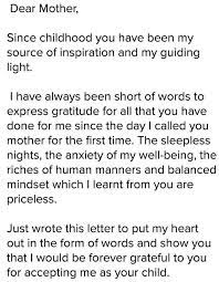 write a letter to your mother thanking