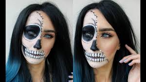 glam half skull halloween makeup