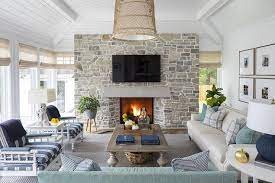 Beige Stone Fireplace Design Ideas