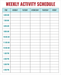 Weekly Activity Schedule Template 8 Free Sample Example
