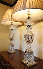 pair vintage cut glass table lamps