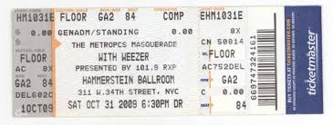 Details About Rare Weezer 10 31 09 New York City Ny Hammerstein Ballroom Concert Ticket Nyc