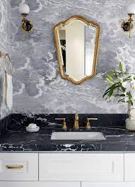 For the best prices, be sure to check out our bathroom countertops memphis showroom for the latest marble countertop surfaces with the most exquisite colors and patterns. This Powder Bath Has So Many Details We Love Including The Black Marble Countertop Black Marble Bathroom Marble Countertops Bathroom Marble Wallpaper Phone