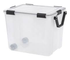 It can be used for storing and transporting different items. 103 Quart Weathertight Storage Box Clear