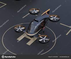 black flying car air taxi parking drone