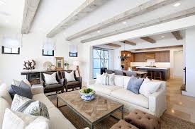 neutral beach home with exposed beams