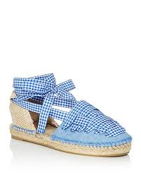 Womens Jean Gingham Ankle Tie Espadrille Flats