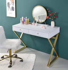 vanity desk with mirror jewelry tray