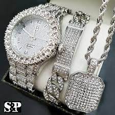 mens iced hip hop silver pt watch