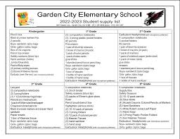 garden city 2022 2023 supply list