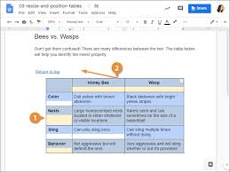 how to move a table in google docs