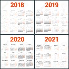 Set Of Calendars For 2018 2019 2020 2021 Years Week Starts