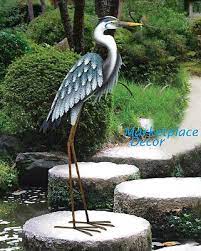 Blue Heron Metal Garden Statue Crane