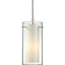 Volume Lighting Esprit 1 Light Brushed Nickel Mini Hanging Pendant Clear Glass Outer And White Cased Glass Inner Cylinder Shades 2451 33 The Home Depot