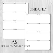 Weekly Planner Printable Horizontal Layout A5 Size Undated Etsy