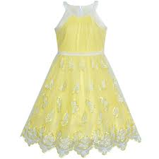 Details About Sunny Fashion Girls Dress Yellow Butterfly Embroidered Halter Dress Size 5 12