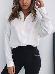 Just Quella Womens Oversized White Button Down Collared Shirt Boyfriend  Shirts at Amazon Women's Clothing store